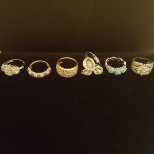 6 Rings as 1 Group, Sterling Silver, CZ, Turquoise